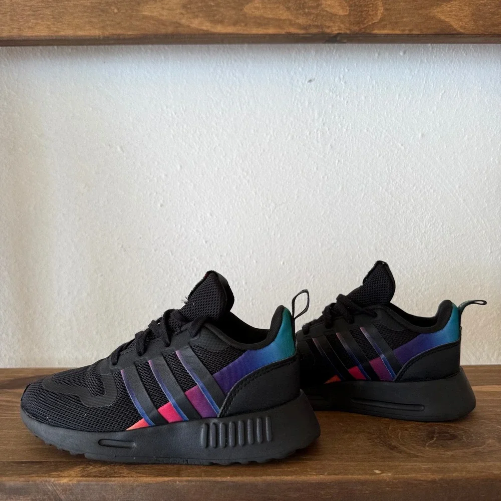Adidas Multix Black Rainbow Gradient Sneakers Kids Size 9K HR1222